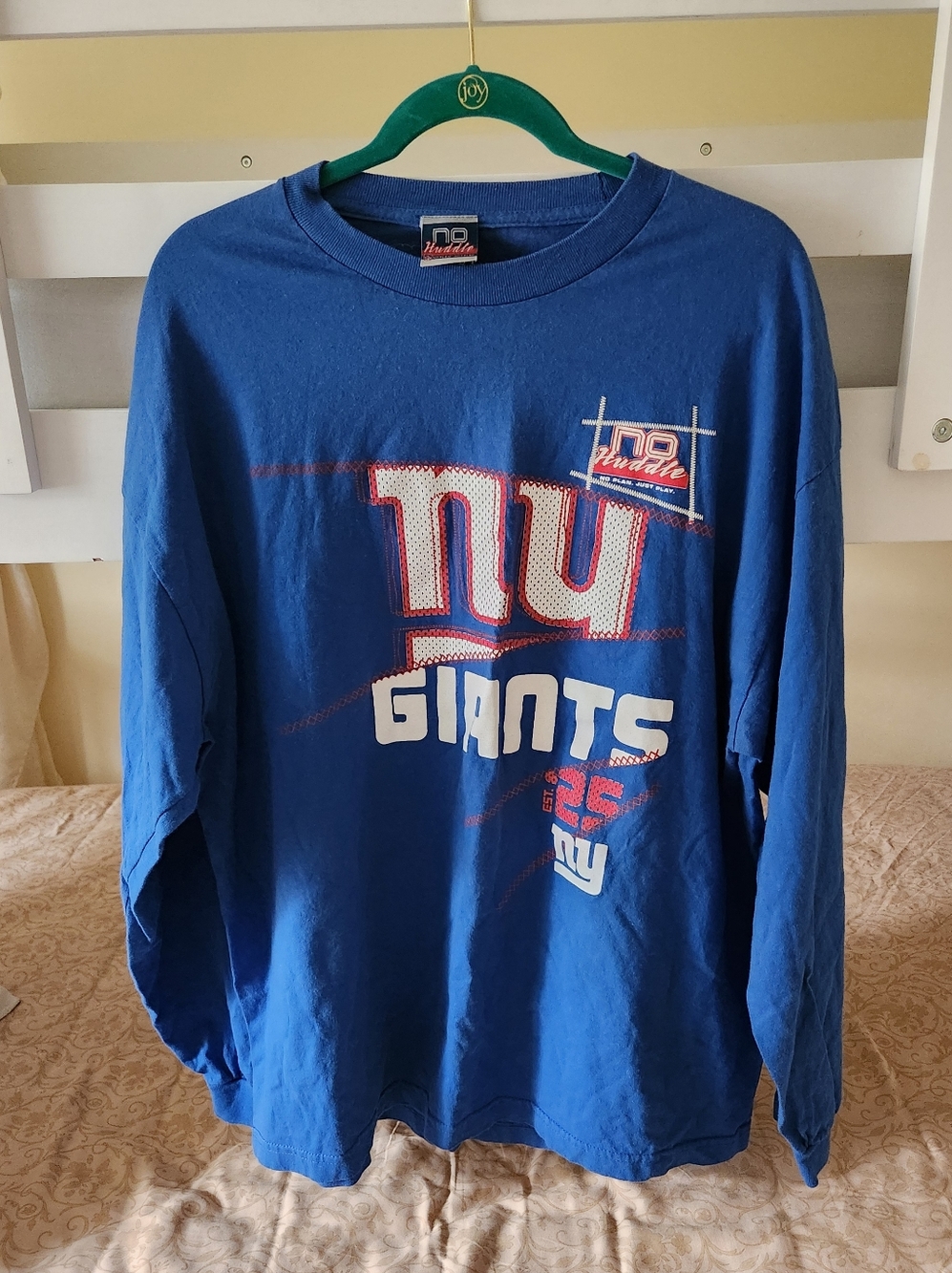 NFL NO HUDDLE NY GIANTS BLUE LONG SLEEVE VINTAGE GRAPHIC TEE MENS XXL COTTON